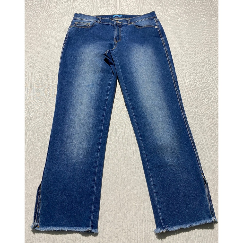 J.McLaughlin Womens Blue Straight Leg Jeans Frayed Hem Side Slit Size 8